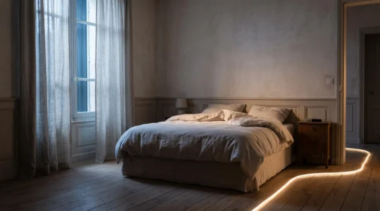 Illustration d'une chambre à coucher paisible symbolisant le sommeil réparateur d'un senior en France